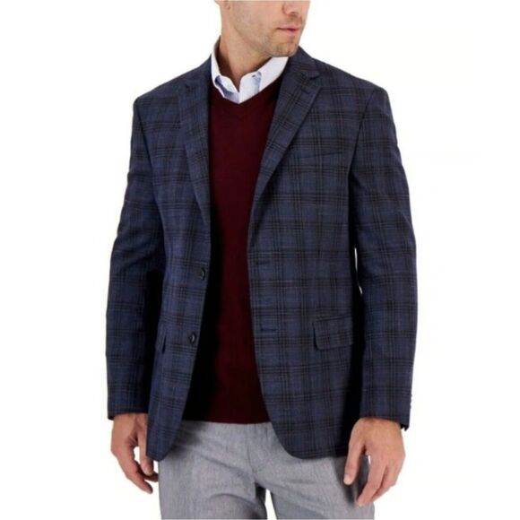 Tommy Hilfiger Conrad Men’s Size 40S Navy Pink Plaid Modern Fit Blazer NWT - Picture 1 of 8